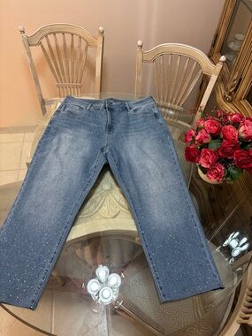 INC International Concepts Light Blue Straight-Leg Jeans with Subtle Sparkle